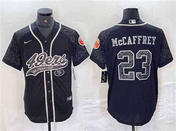 Mens San Francisco 49ers #23 Christian McCaffrey Black Reflective With Patch Cool Base Stitched Baseball Jersey->san francisco 49ers->NFL Jersey